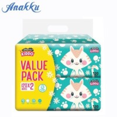 ANAKKU KIDDO CHARACTER WIPES WITH CAP (CAT) X 2 PACKS